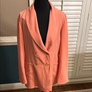 Elegant Coral Double-Breasted Women's Blazer